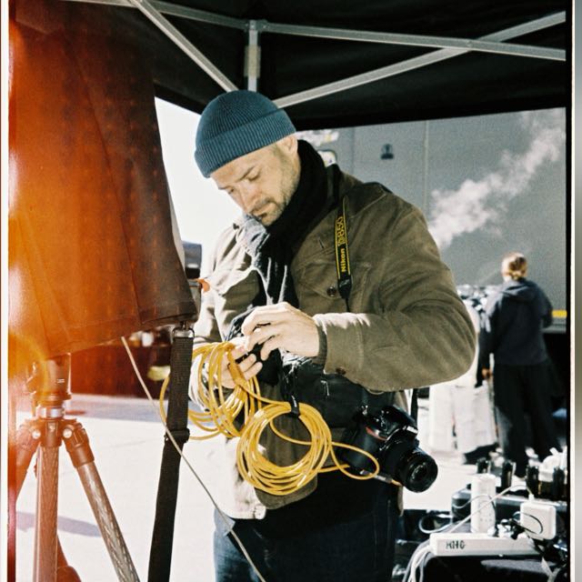 James Huertas on set, running tether cables at the capture station.